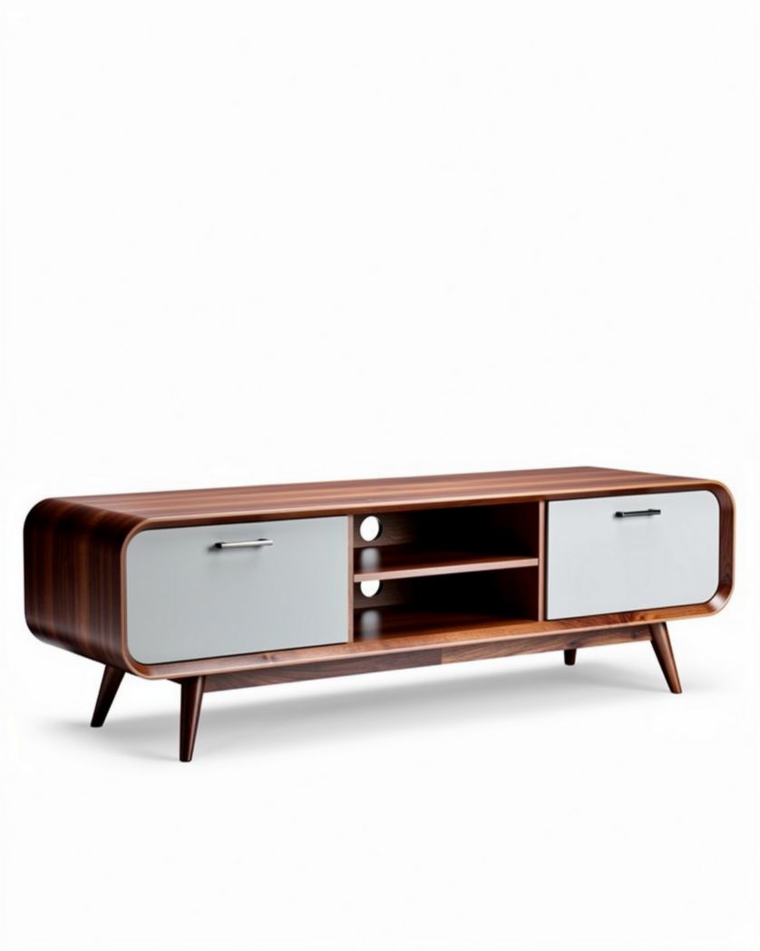 Meuble TV en bois avec portes blanches dimensions 150 x 40 x 50cm