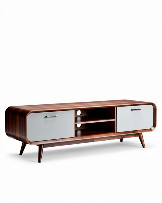 Meuble TV en bois avec portes blanches dimensions 150 x 40 x 50cm