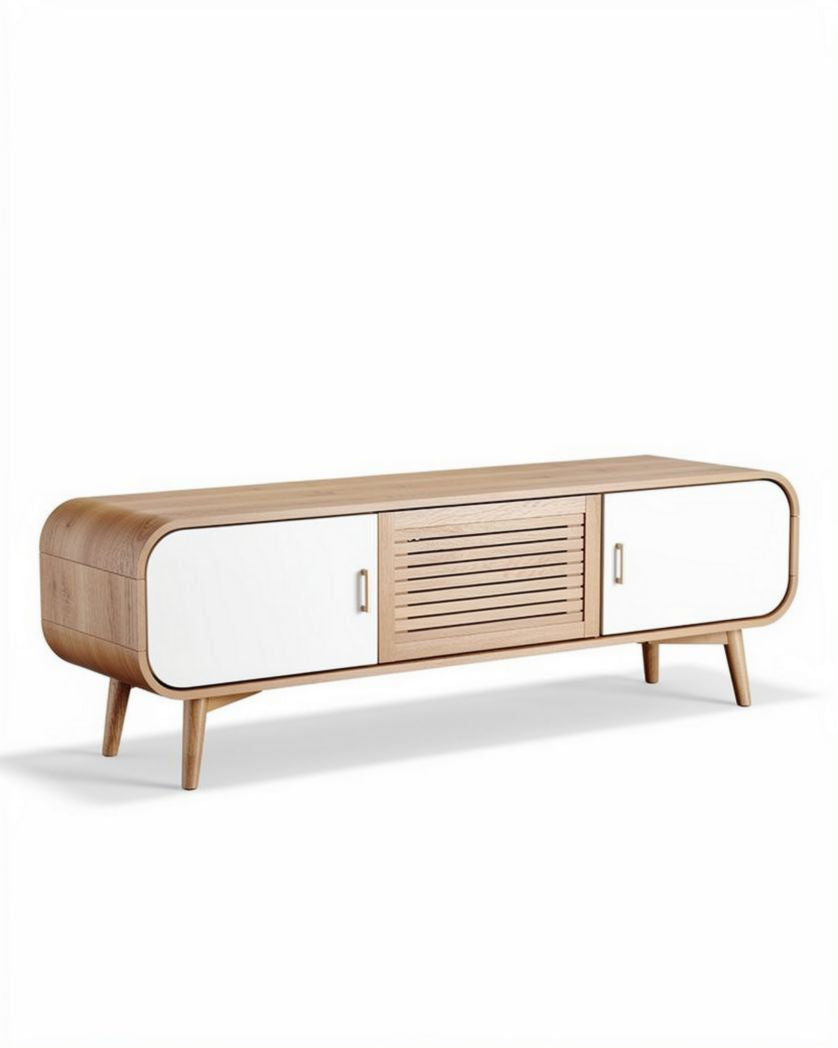 Meuble télévision en bois de hêtre et panneaux en MDF blanc 160 x 40 x 50cm