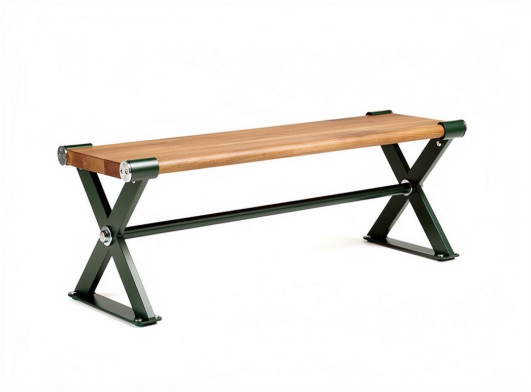Banc en bois de chêne avec structure en métal verni 120 x 40 x 45cm