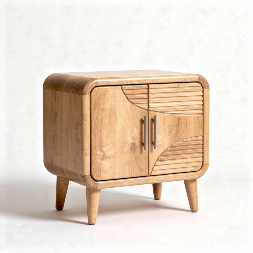 Table de chevet en bois naturel 60 x 40 x 45cm avec portes en bois sculpté