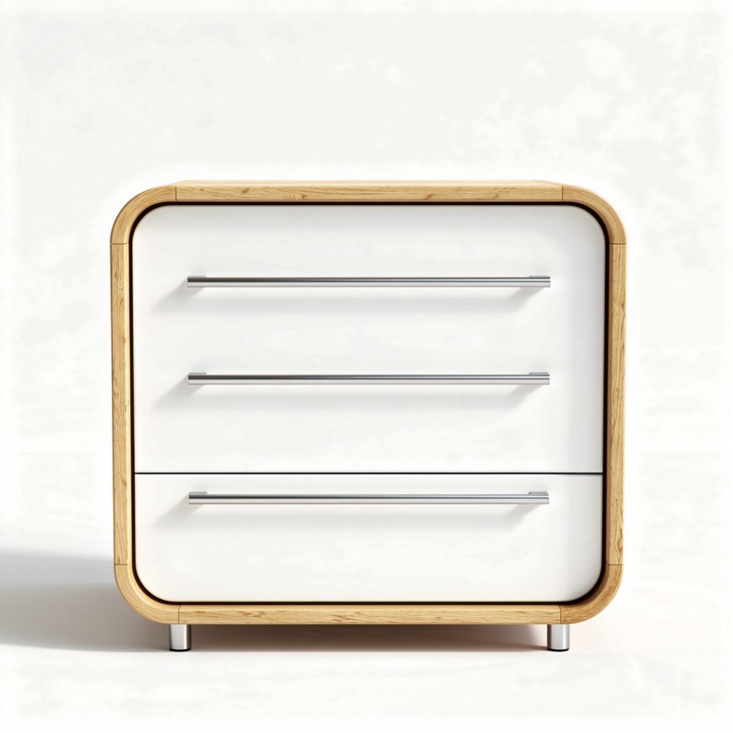 Commode en bois et métal blanc avec trois tiroirs 60 x 40 x 50cm