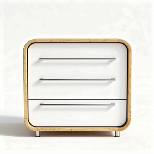 Commode en bois et métal blanc avec trois tiroirs 60 x 40 x 50cm