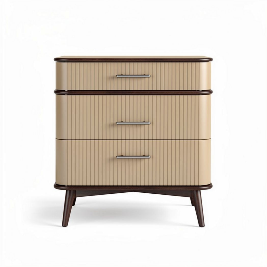 Table de chevet vintage en bois avec deux tiroirs beige et marron 60 x 40 x 50cm