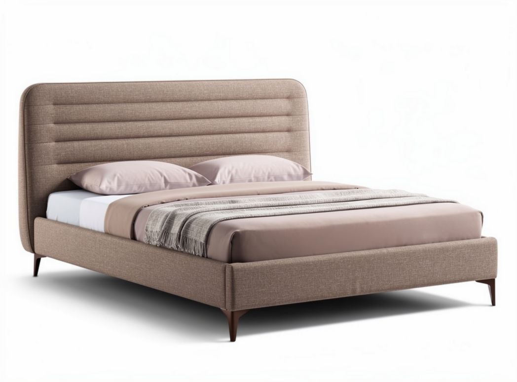 Lit en tissu beige avec tête de lit rembourrée 200 x 160 x 100cm
