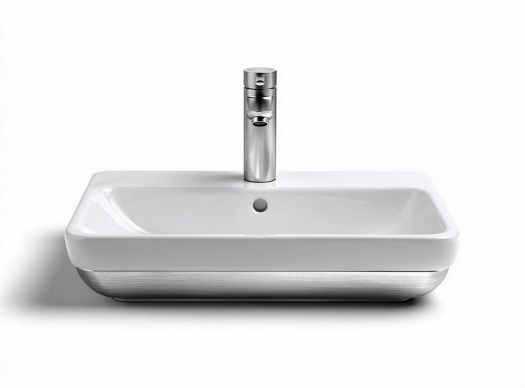 Lavabo en céramique blanche 50 x 30 x 15cm avec robinet chromé intégré
