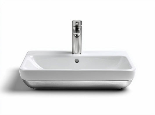 Lavabo en céramique blanche 50 x 30 x 15cm avec robinet chromé intégré