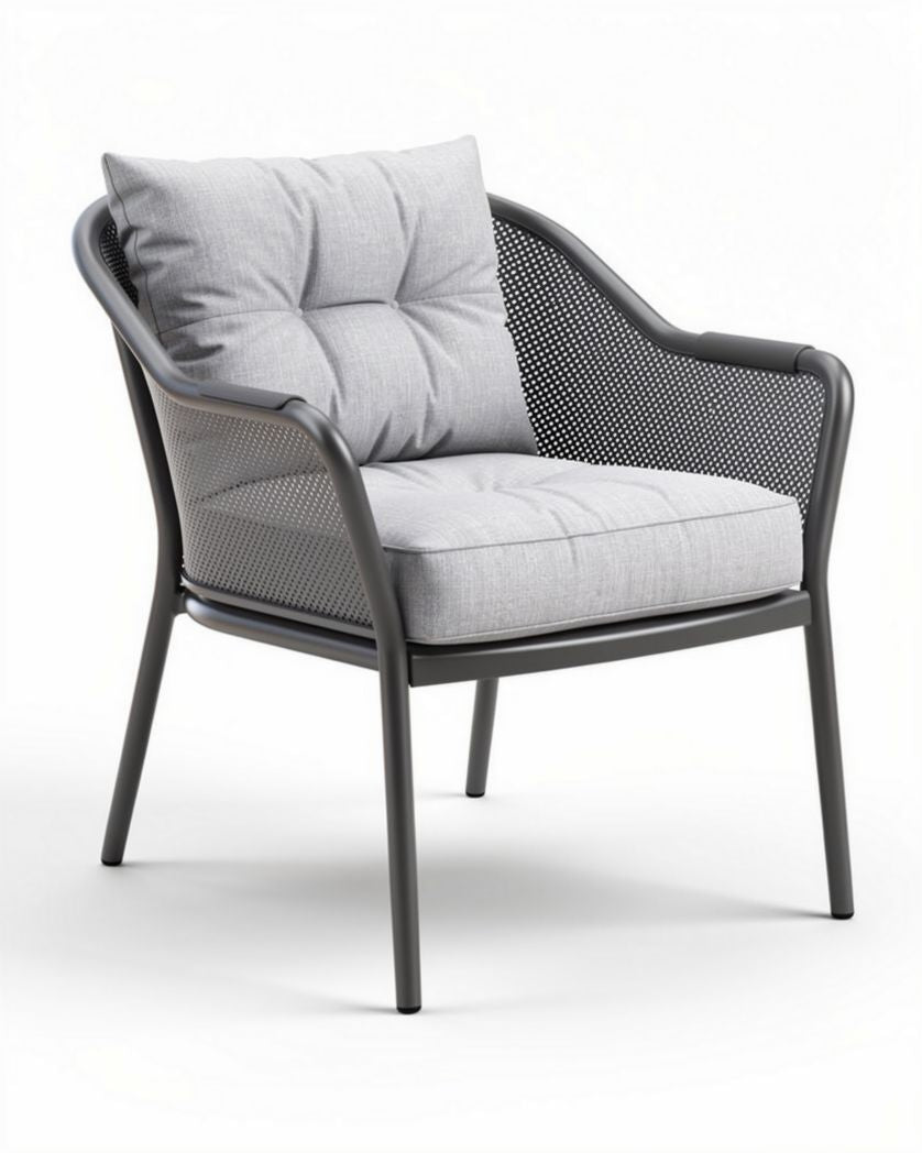 Fauteuil en aluminium avec coussin rembourré gris et design moderne 70 x 70 x 75cm