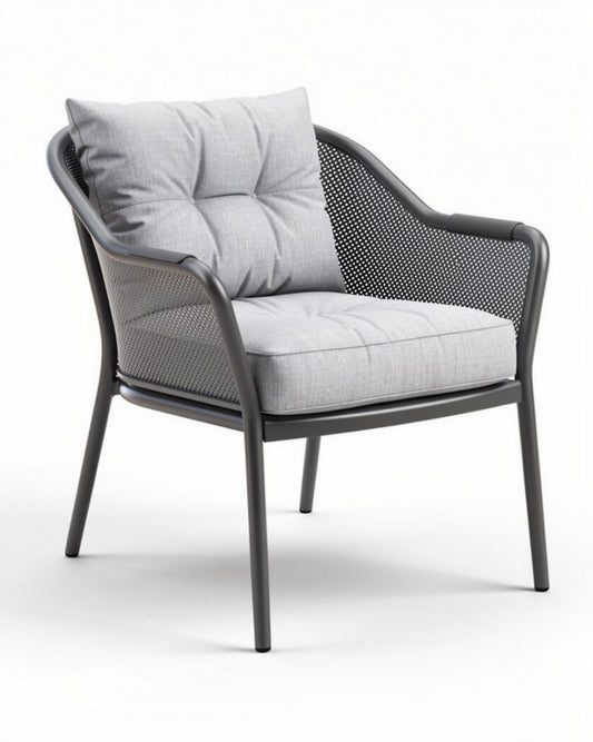 Fauteuil en aluminium avec coussin rembourré gris et design moderne 70 x 70 x 75cm