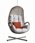 Chaise suspendue en rotin et métal avec coussins gris et marron 100 x 80 x 120cm
