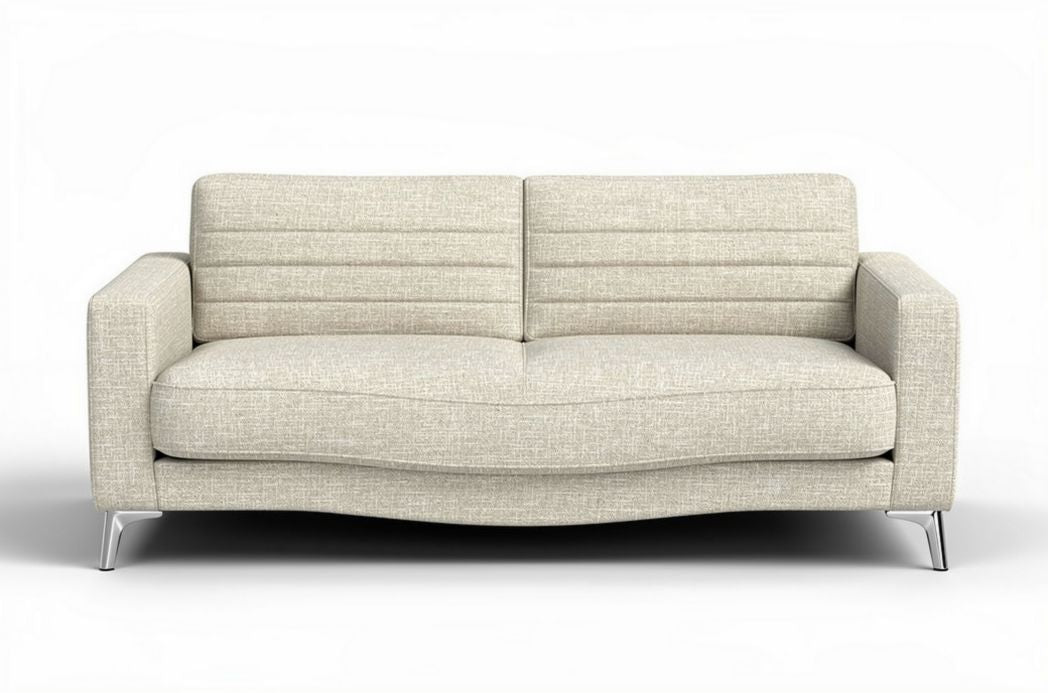Canapé en tissu beige avec pieds en métal chrome 200 x 90 x 80cm