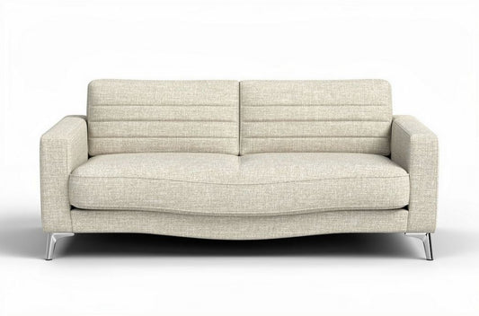 Canapé en tissu beige avec pieds en métal chrome 200 x 90 x 80cm