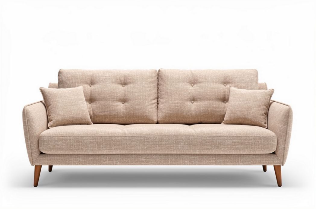 Canapé en tissu beige avec coussins amovibles dimensions 200 x 90 x 80cm