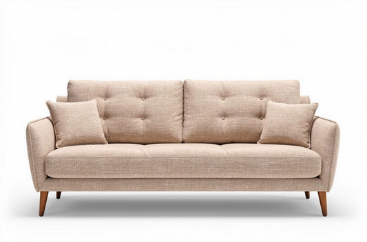 Canapé en tissu beige avec coussins amovibles dimensions 200 x 90 x 80cm